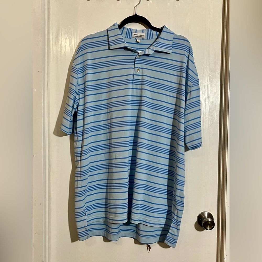 Peter Millar Summer Comfort Light Blue and Navy Striped Polo Shirt